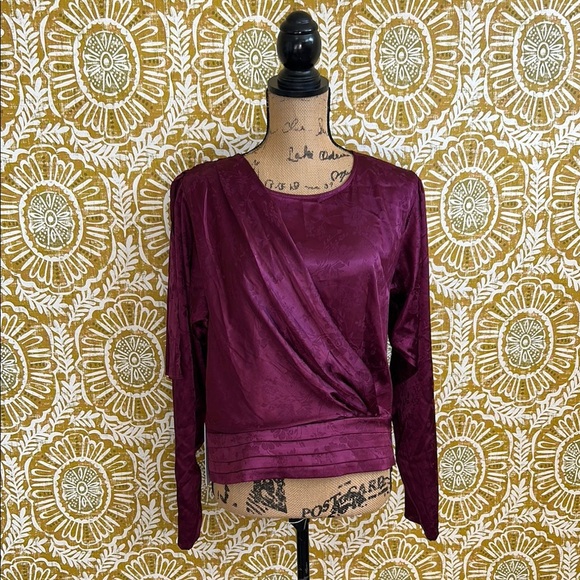 NWT Ronny Kobo Monet Satin Floral Long Sleeve Draped Blouse Top in Purple Sz XL - Picture 5 of 12